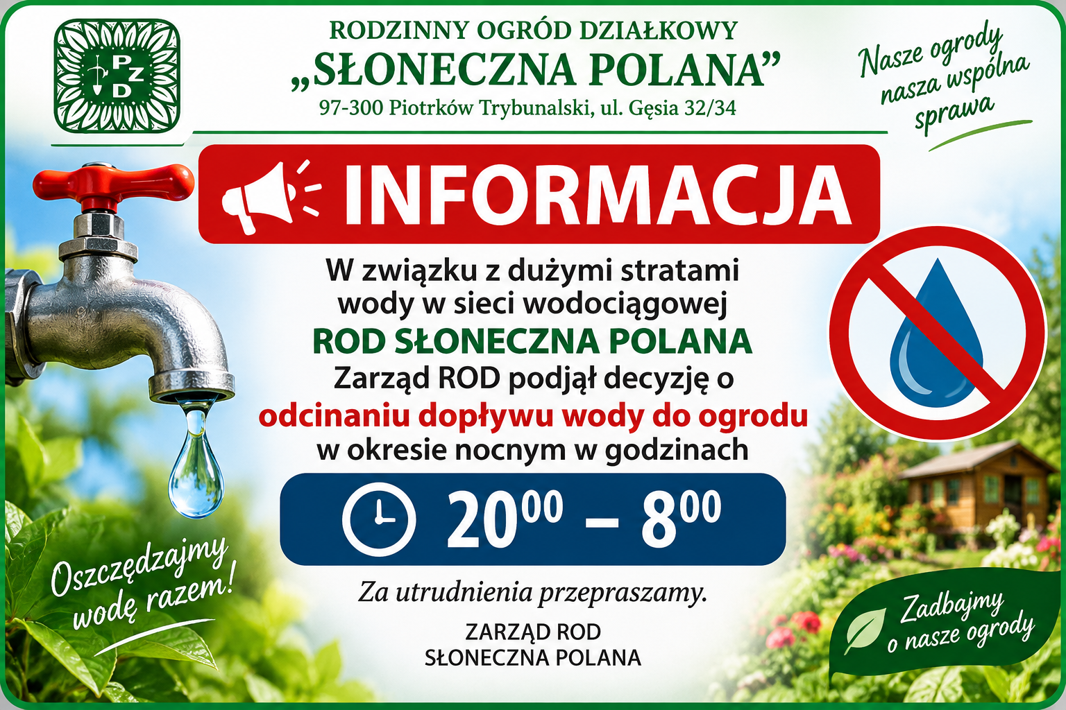 ogłoszenie zakręcanie wody